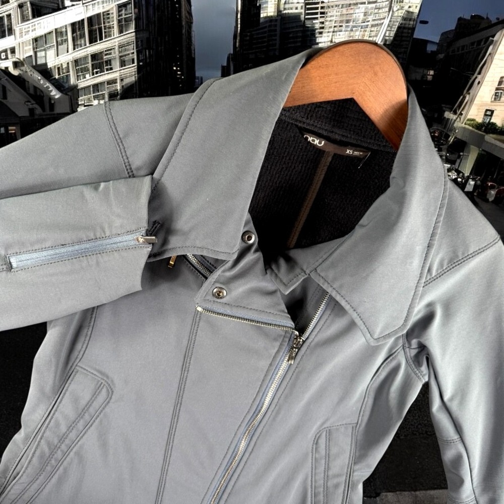 Nau Moto Jacket Women‎ XS Softshell Gray Lightbeam Zip Pockets Street Bomber Eco